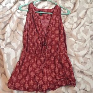 Red front lace up romper